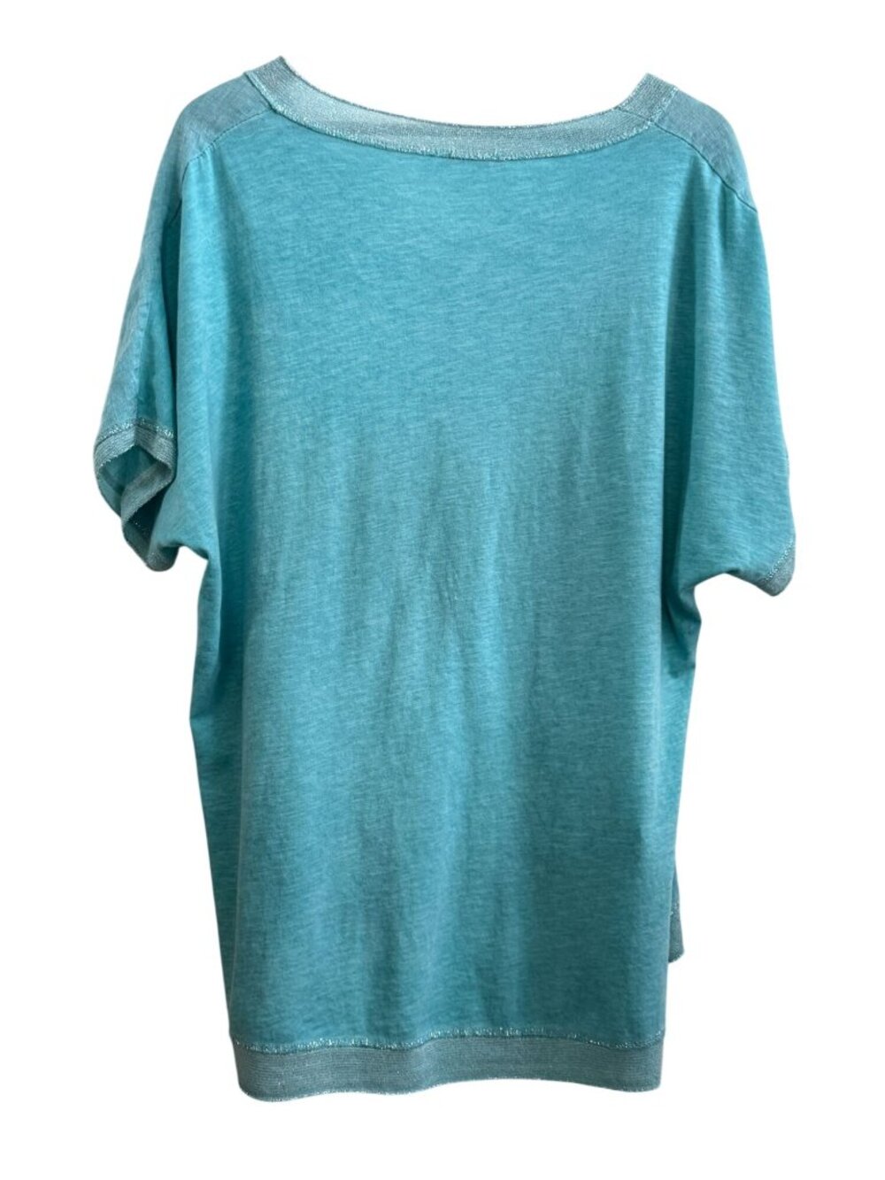 Tempo Paris 100% Linen Light Blue Tunic Top Metallic Trim Made in Italy M - Picture 2 of 7